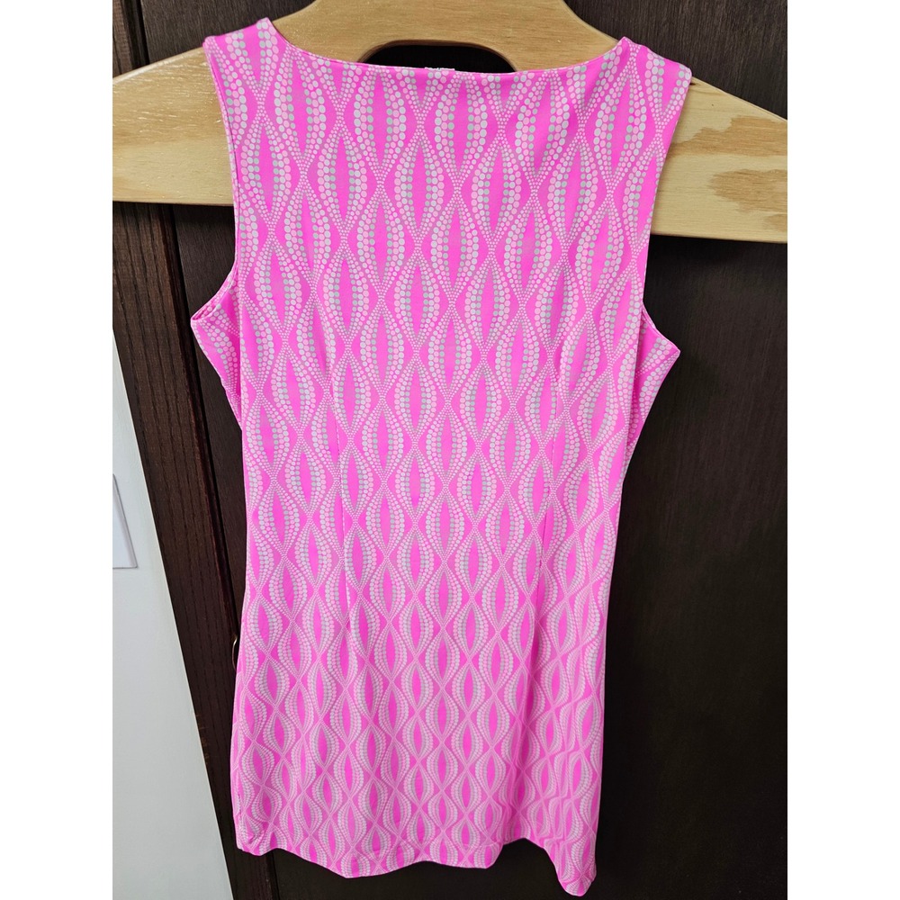 Lulu-B Pink White Geometric Dot Sleeveless Shift Dress Womens Small - Picture 7 of 9